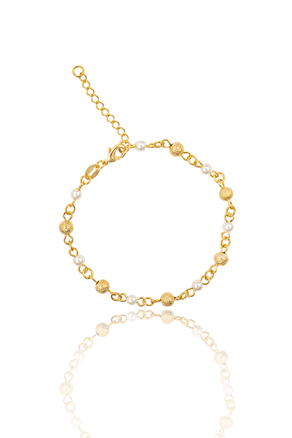 Sparkling Gold Bead and Pearl Link Bracelet