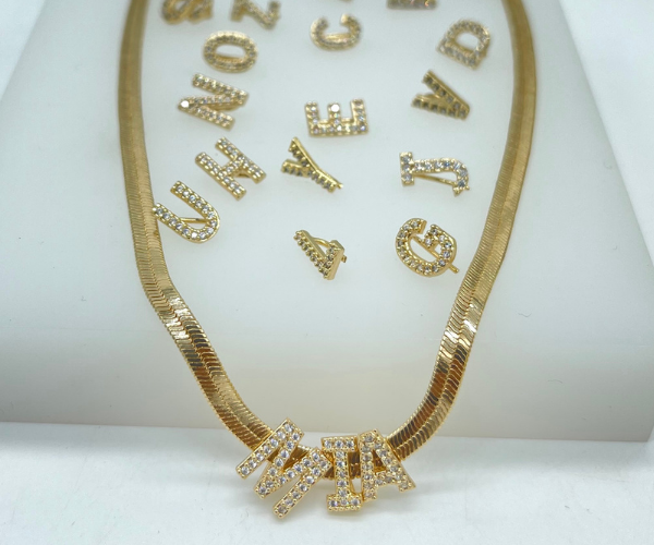 18K Gold Filled letter Initial Clip On Pendant With CZ Stones