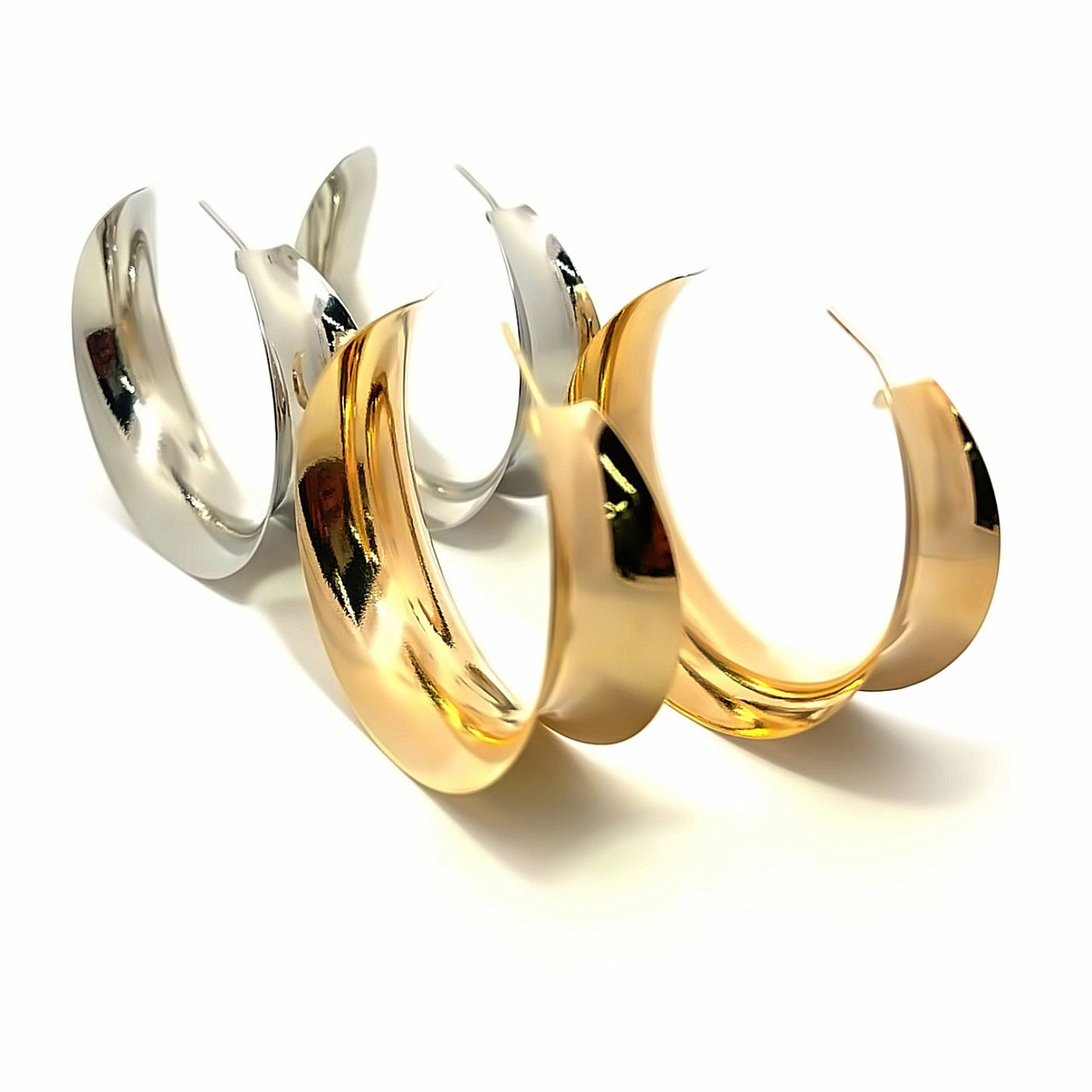 18K Gold Filled Curved Wide Minimalist Hoops (J305-J307)
