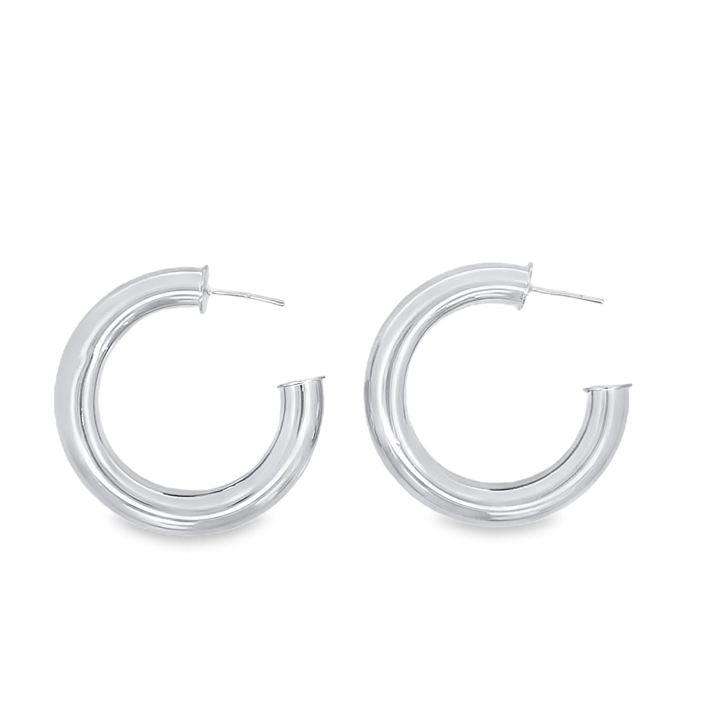 18K Rhodium Filled 7mm Thick Chunky Open Hoop Earrings (J29)