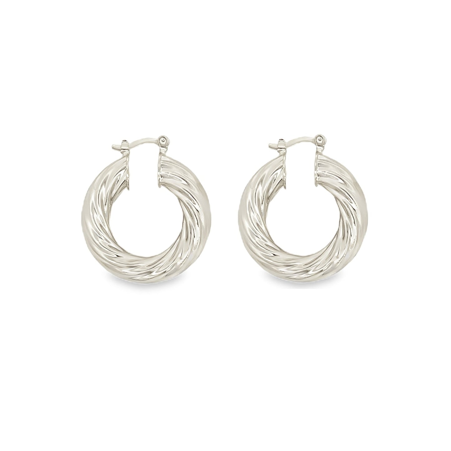 18K Rhodium Filled Twisted Hoops