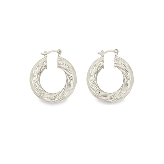 18K Rhodium Filled Twisted Hoops