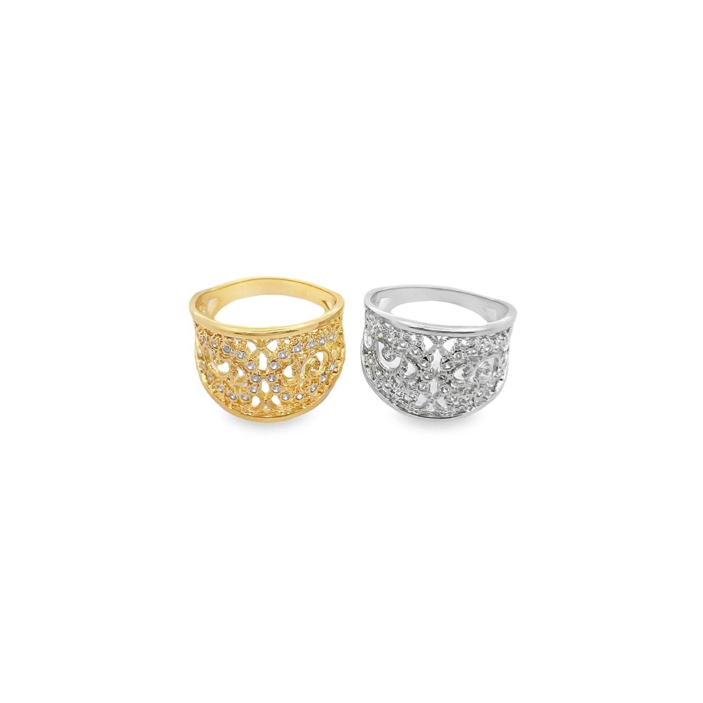 Gold/Rhodium CZ Vintage-Style Ring