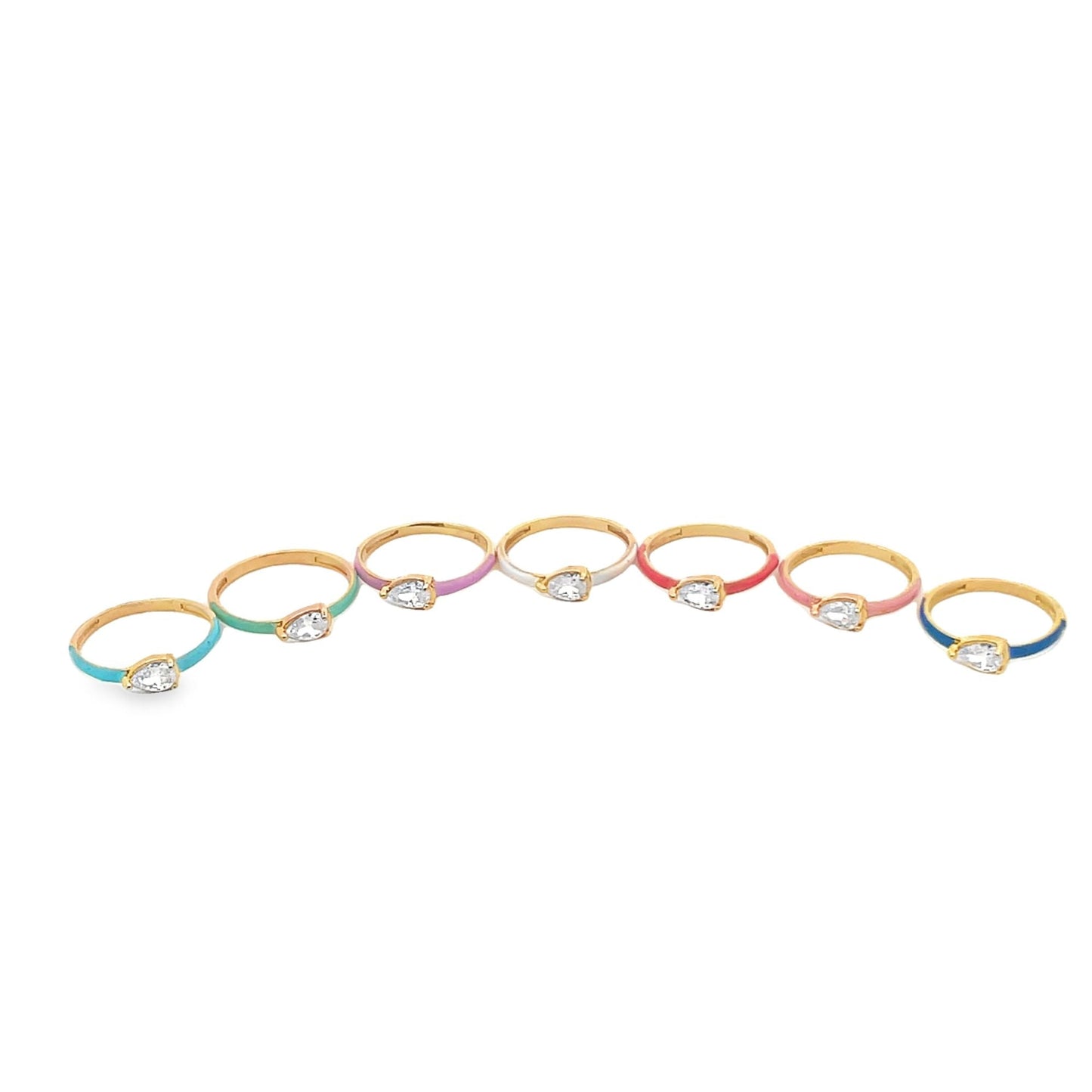 Enamel Ring Band With Oval Cut CZ Stones