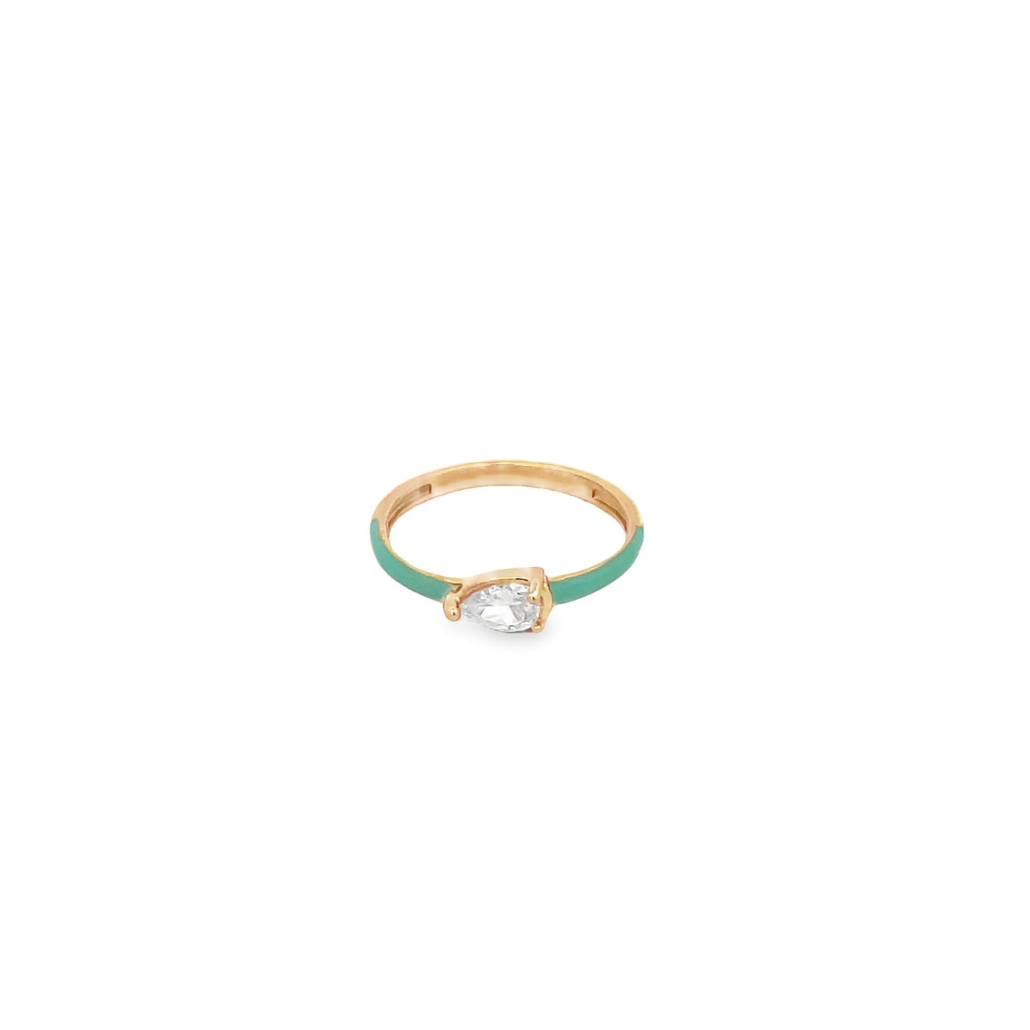 Enamel Ring Band With Oval Cut CZ Stones