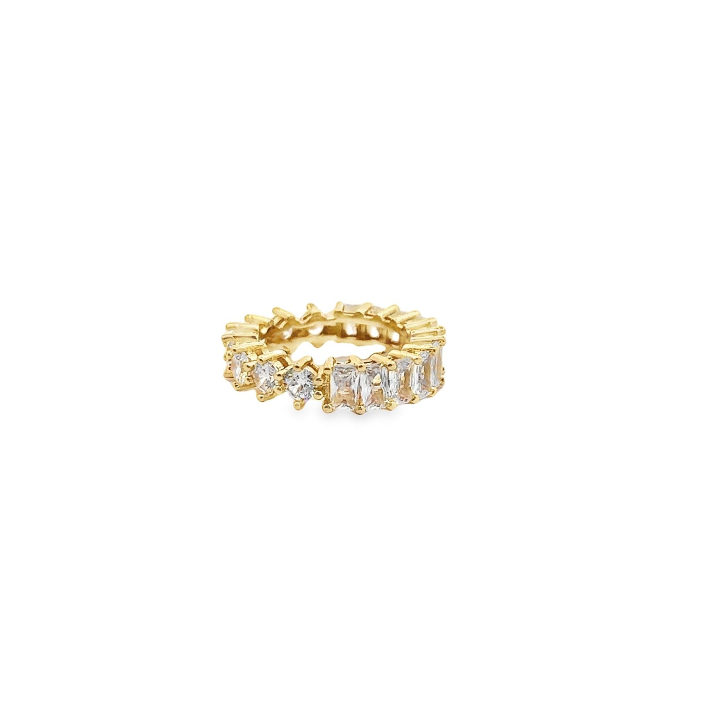 Ring With Round And Baguette CZ Stones