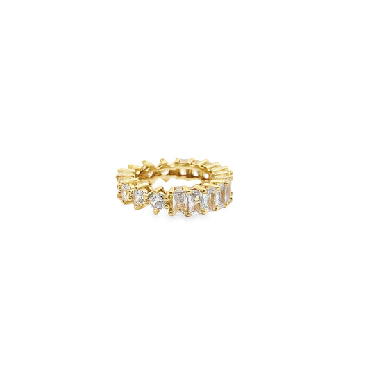 Ring With Round And Baguette CZ Stones