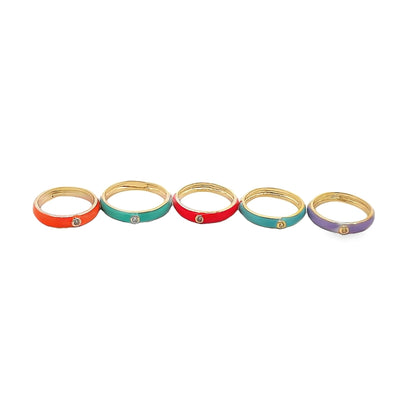 Enamel Ring Band With A Single CZ Stone