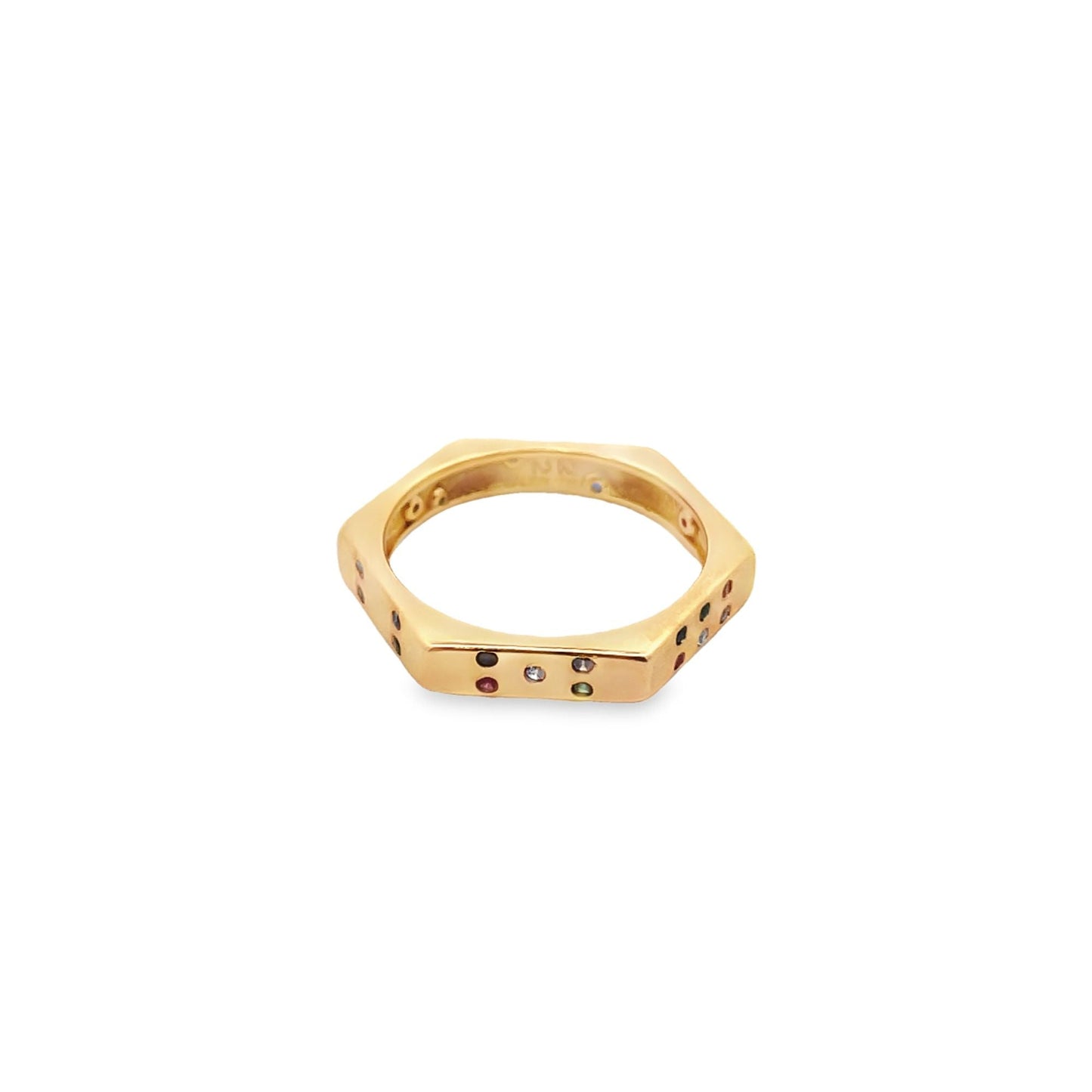 Hexagon Ring With Multi-color CZ Stones
