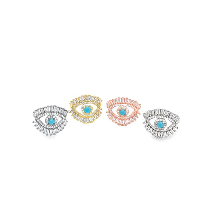 Evil Eye Ring With Baguette CZ Stones