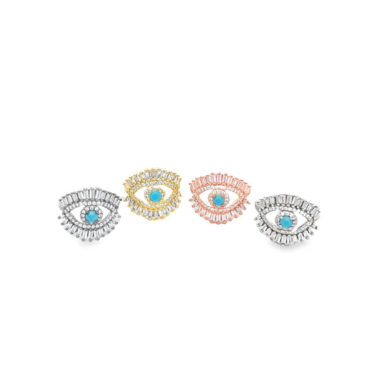 Evil Eye Ring With Baguette CZ Stones