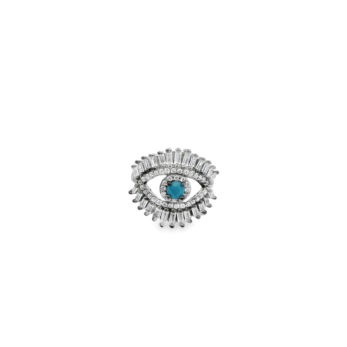 Evil Eye Ring With Baguette CZ Stones