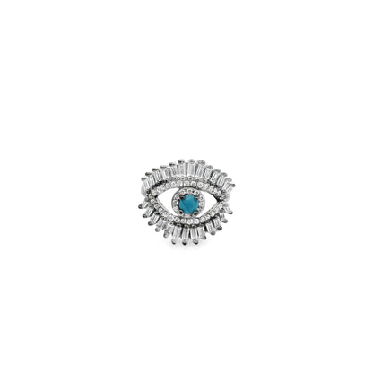 Evil Eye Ring With Baguette CZ Stones