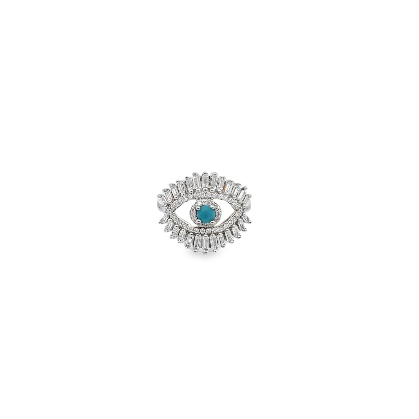Evil Eye Ring With Baguette CZ Stones