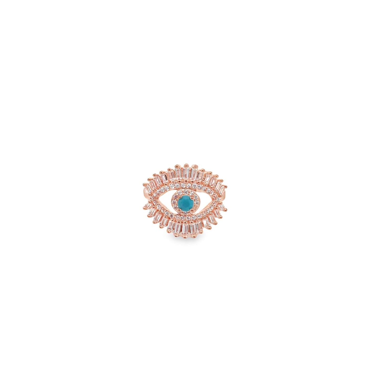 Evil Eye Ring With Baguette CZ Stones