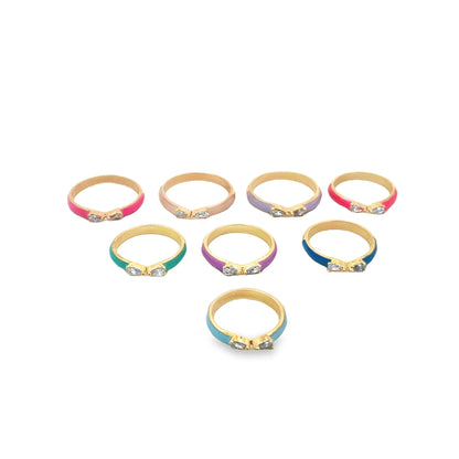 Enamel Ring Band With Pear Cut CZ Stones