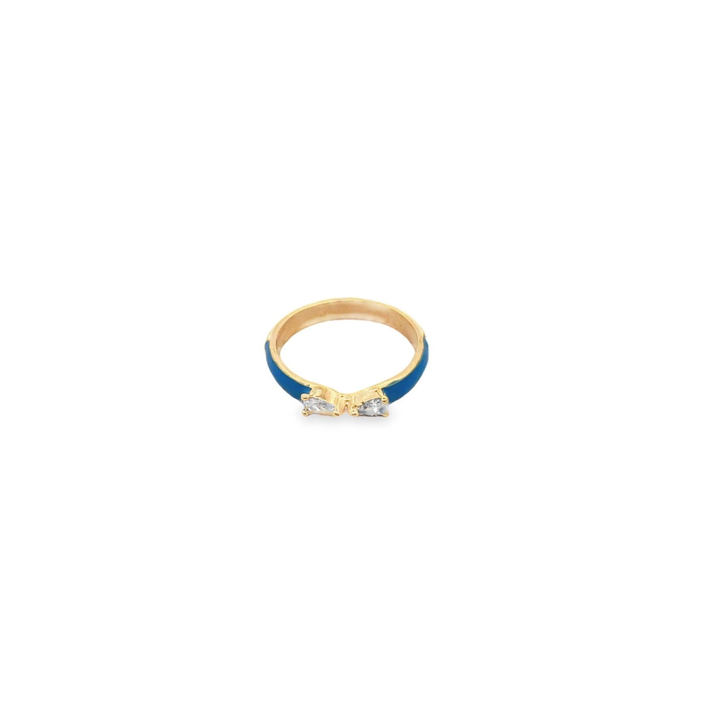 Enamel Ring Band With Pear Cut CZ Stones