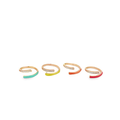 Enamel Opened Ring With Round CZ Stones