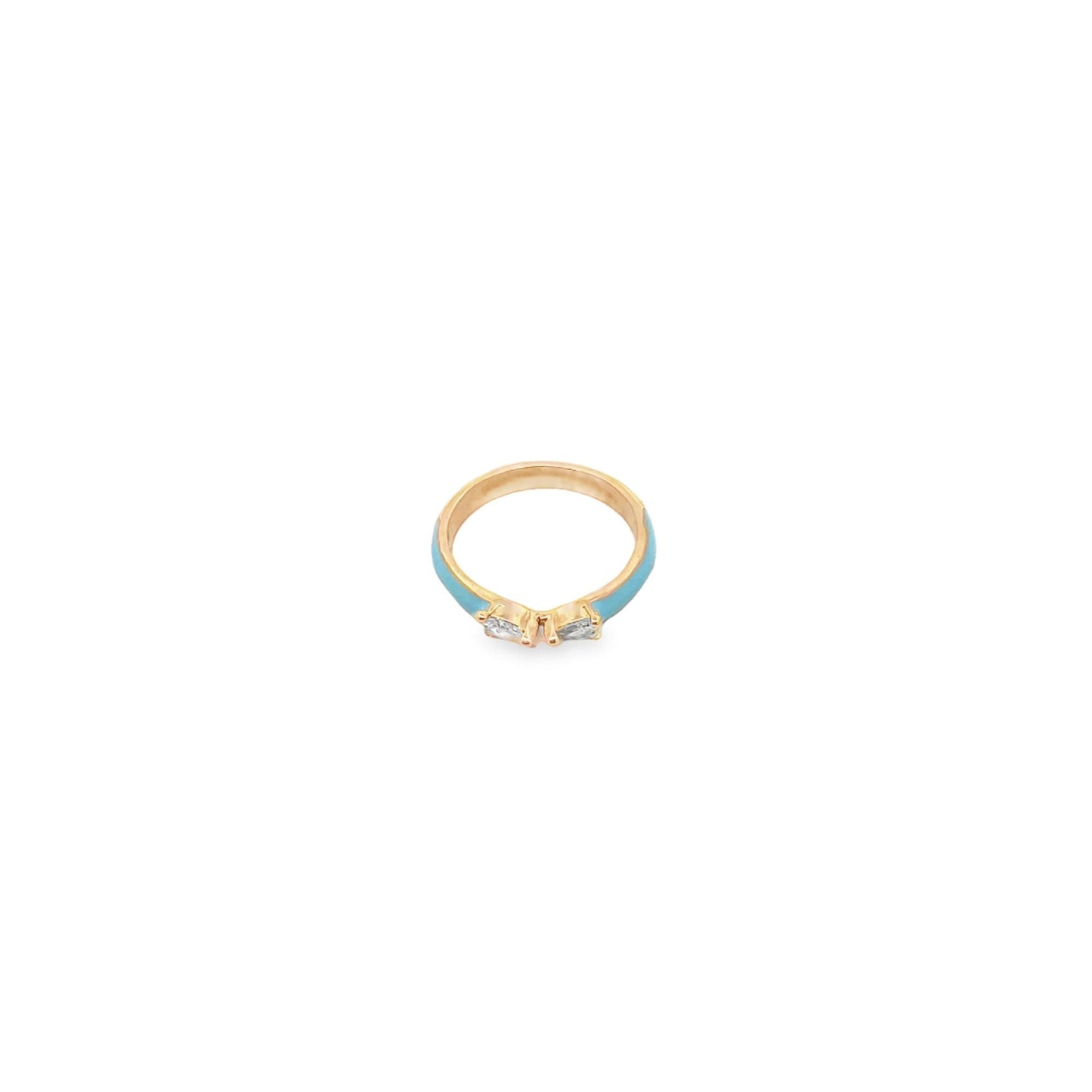 Enamel Ring Band With Pear Cut CZ Stones