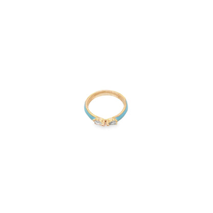 Enamel Ring Band With Pear Cut CZ Stones