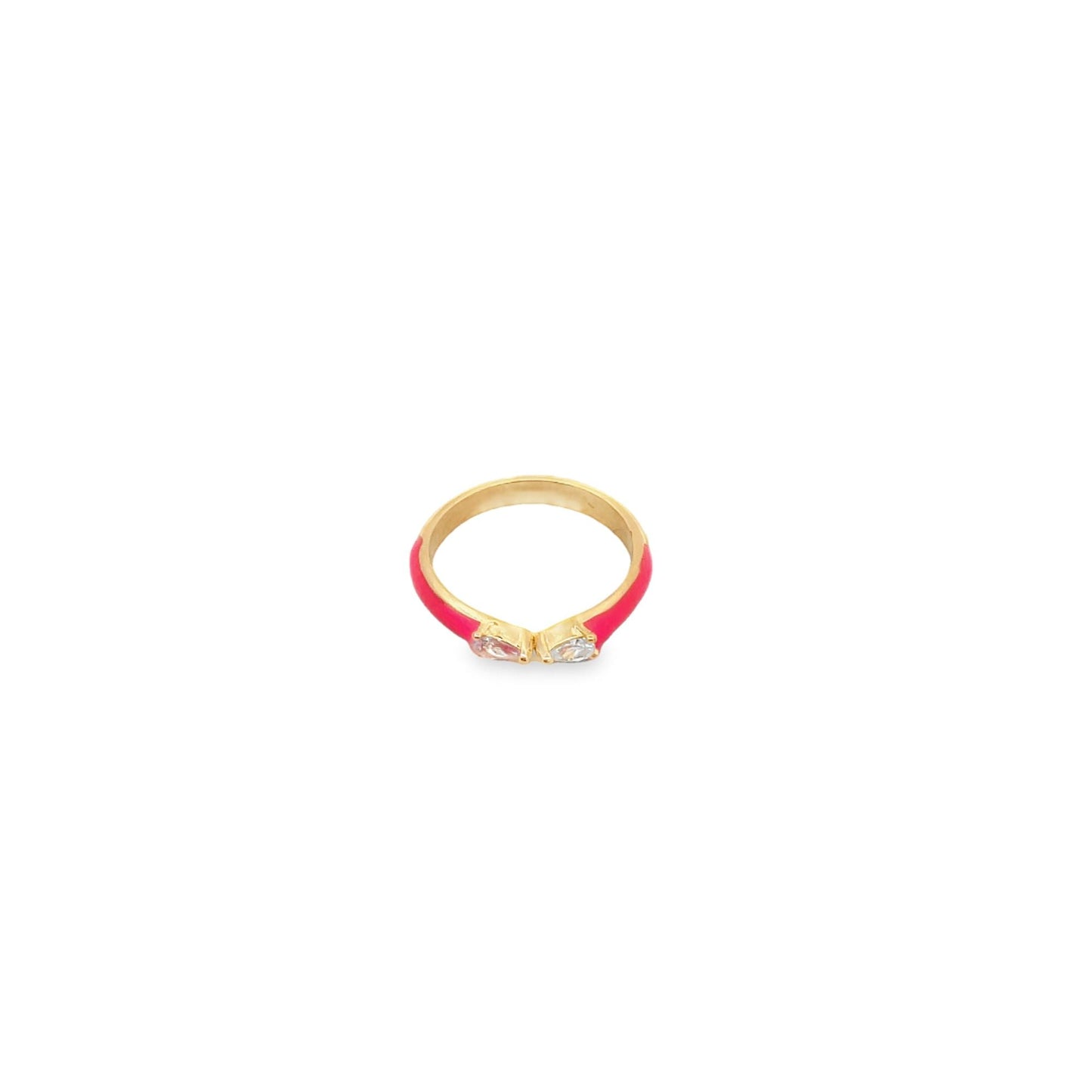 Enamel Ring Band With Pear Cut CZ Stones