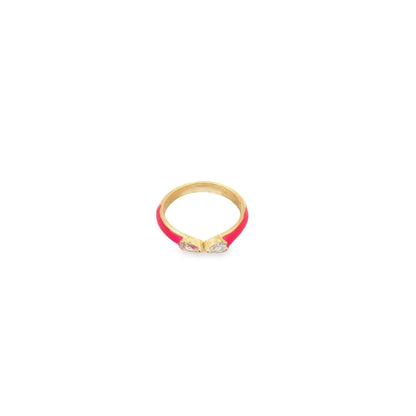 Enamel Ring Band With Pear Cut CZ Stones