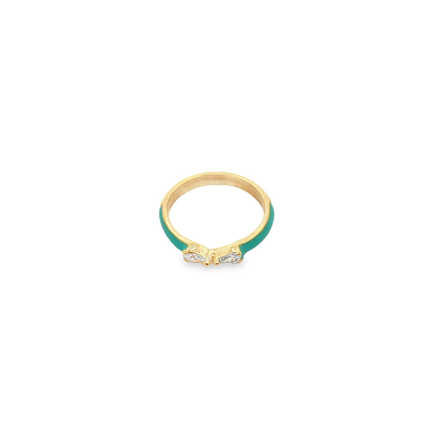 Enamel Ring Band With Pear Cut CZ Stones
