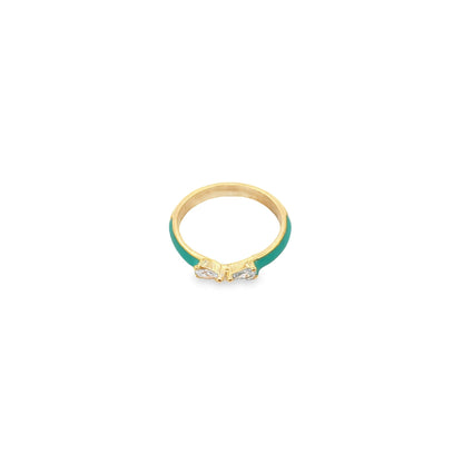 Enamel Ring Band With Pear Cut CZ Stones
