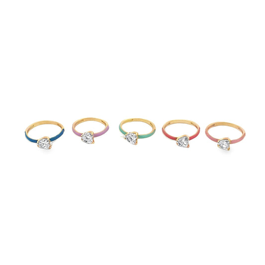 Heart CZ Stone Colorful Enamel Ring