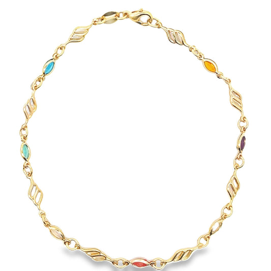 Multicolor CZ Stone Angel Wing Charm Bracelet
