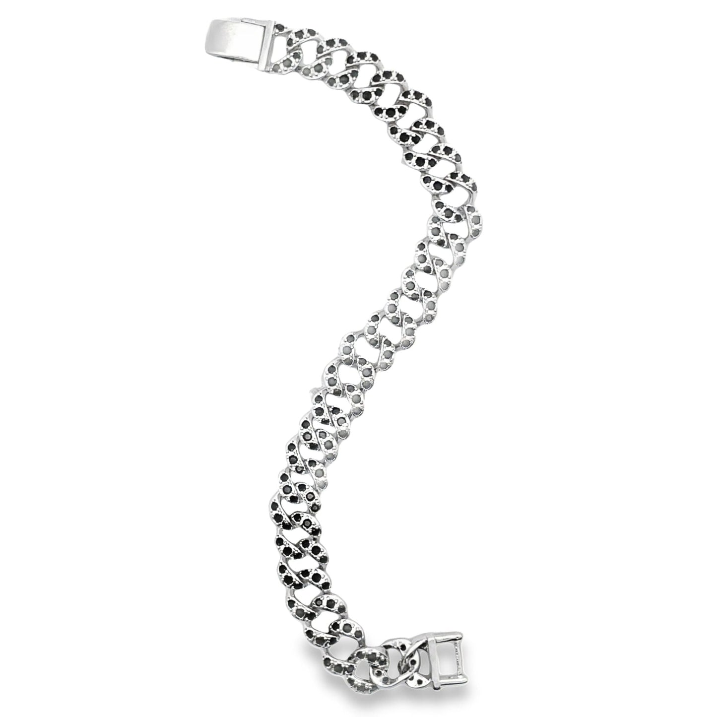 9mm Curb Cuban Bracelet Chain With Clear Cubic Zirconia Stones