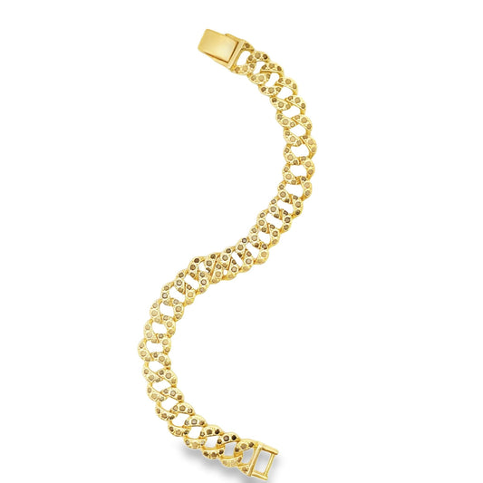 9mm Curb Cuban Bracelet Chain With Clear Cubic Zirconia Stones