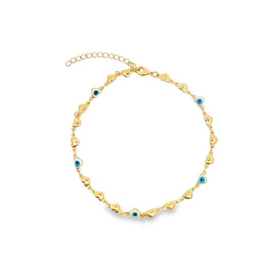 Blue Heart Evil Eye Chain Bracelet