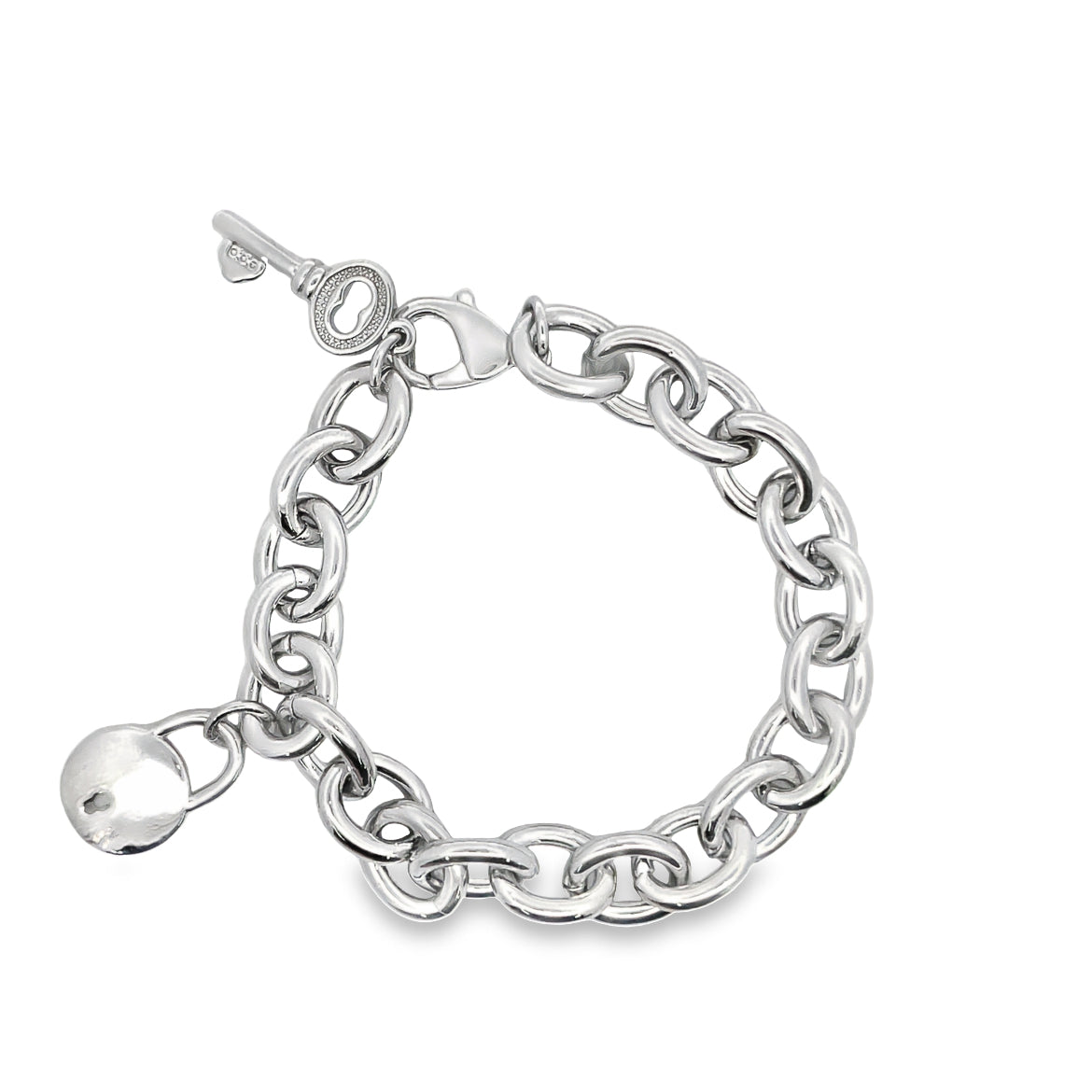 12mm Rolo Round Link Bracelet With Lock & Key Charms