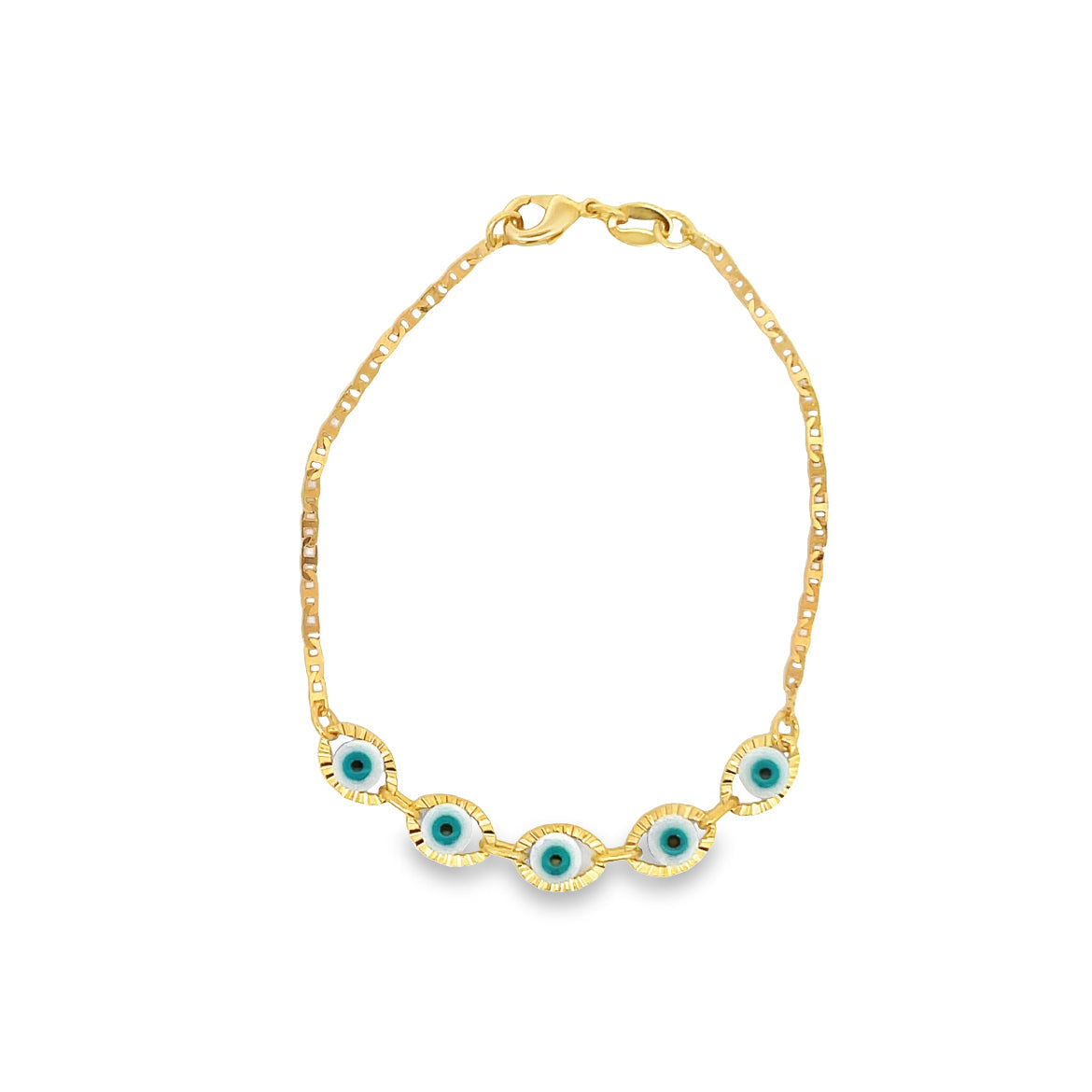 Blue Evil Eye Mariner Link Chain Bracelet