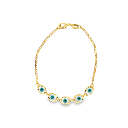 Blue Evil Eye Mariner Link Chain Bracelet