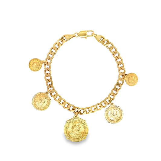 6mm Cuban Chain Bracelet With Coin Charms