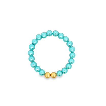 8mm Gold, Brown, Pink, Green, Black Bead Bracelet