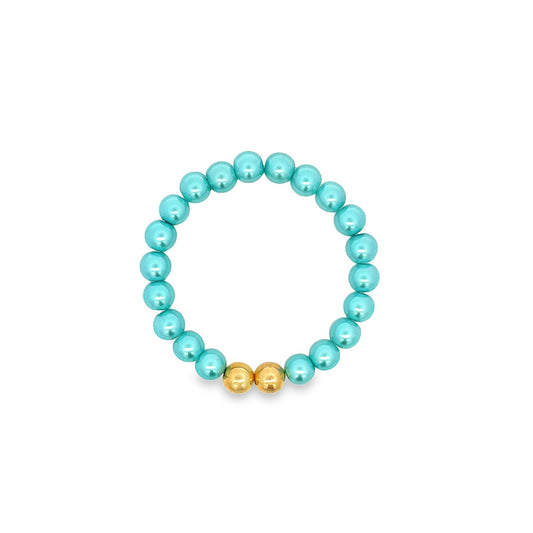 8mm Gold, Brown, Pink, Green, Black Bead Bracelet