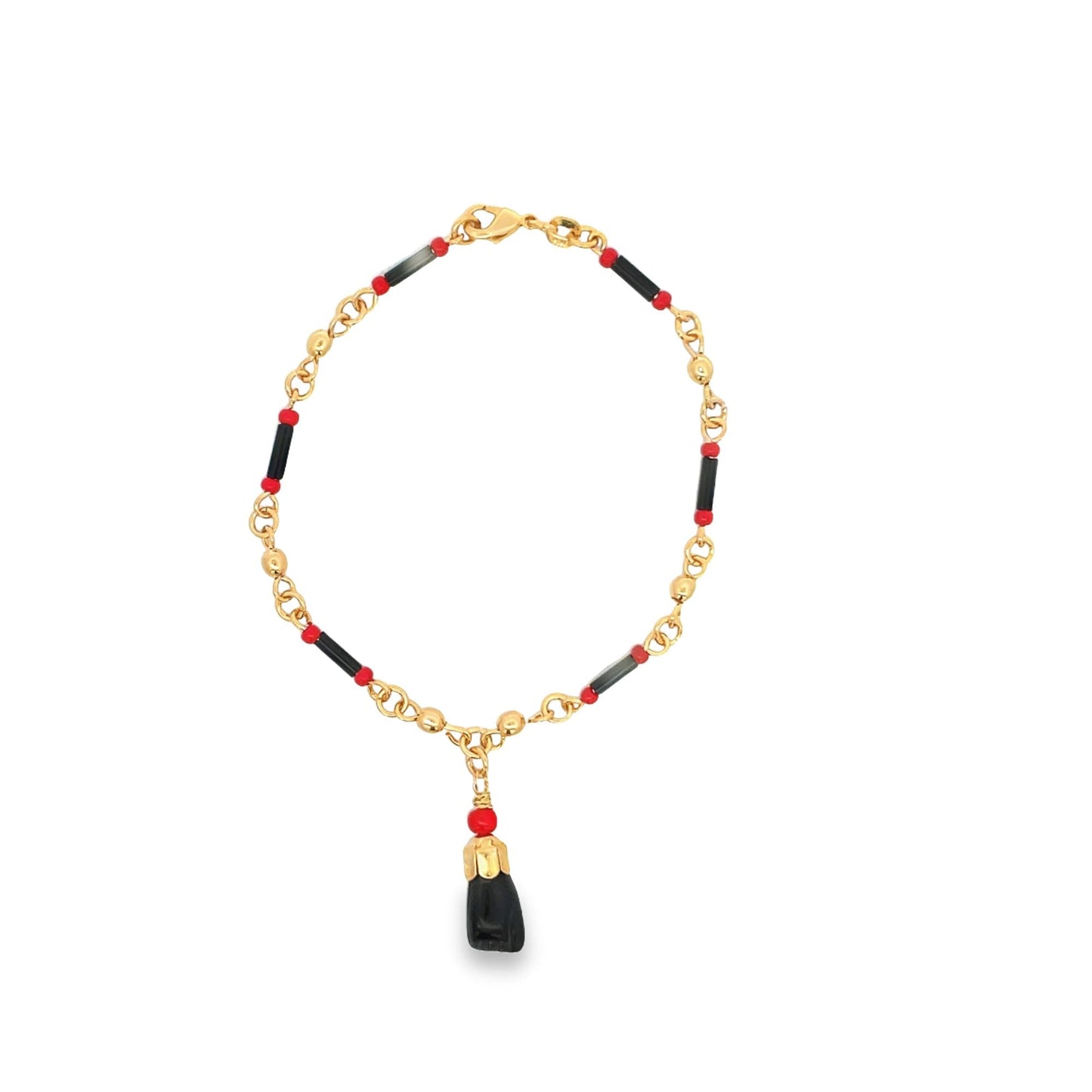 Azabache Bead Bar Bracelet With Protection Charm