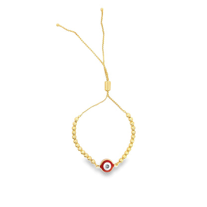 Enamel Evil Eye Charm Gold Beads Adjustable Bracelet