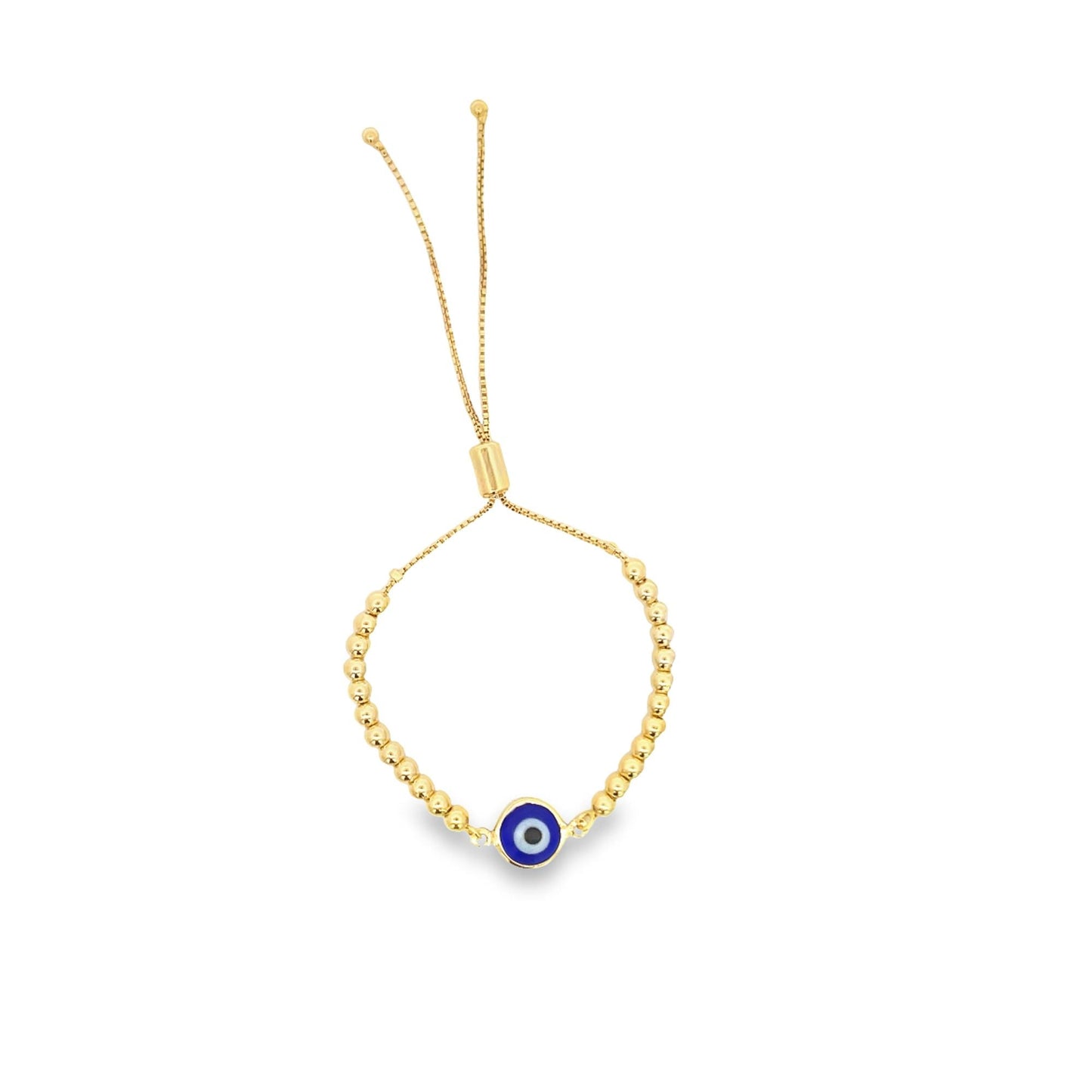 Enamel Evil Eye Charm Gold Beads Adjustable Bracelet