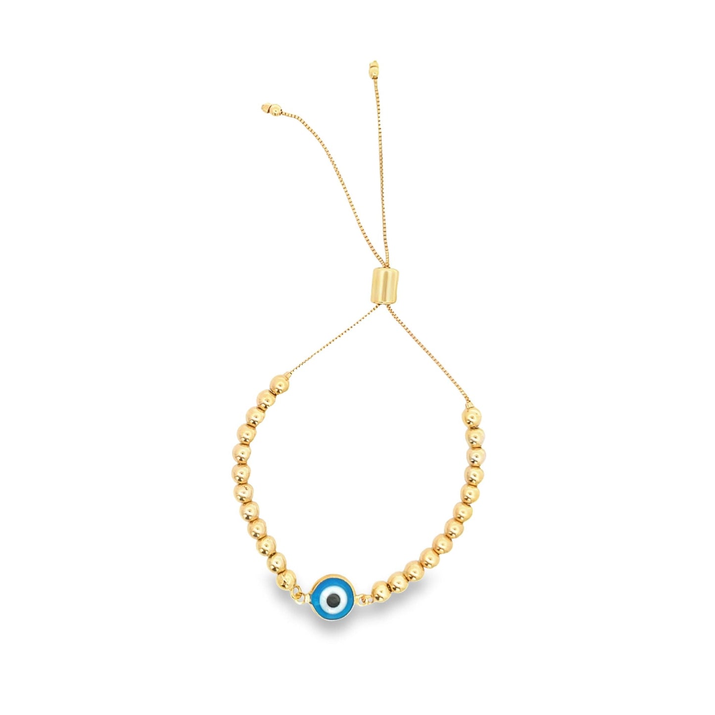 Enamel Evil Eye Charm Gold Beads Adjustable Bracelet