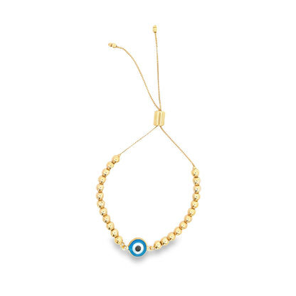 Enamel Evil Eye Charm Gold Beads Adjustable Bracelet