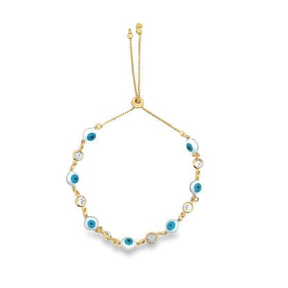 White Lucky Eye Round Cz stones Adjustable Bracelet