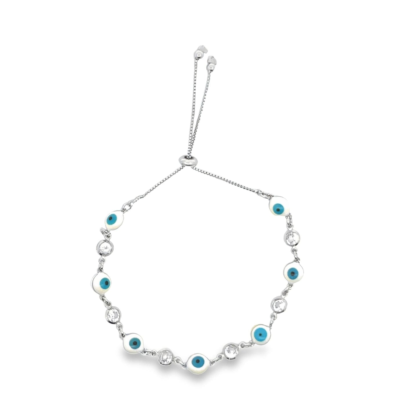 White Lucky Eye Round Cz stones Adjustable Bracelet