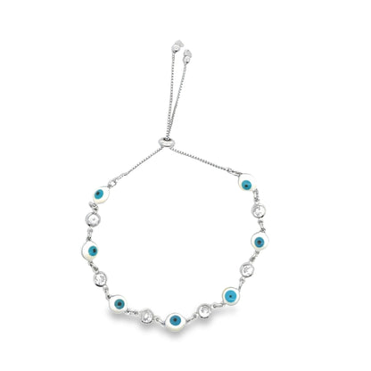 White Lucky Eye Round Cz stones Adjustable Bracelet