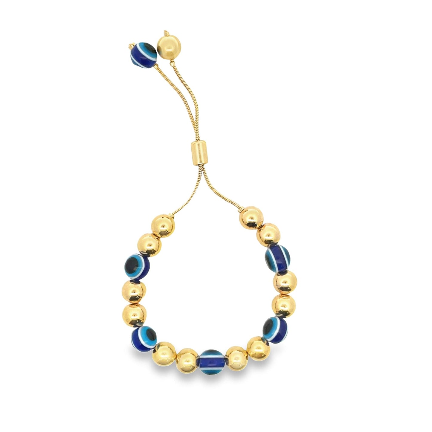 Evil Eye Gold Beaded Adjustable Bracelet