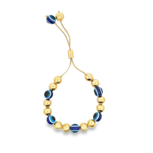 Evil Eye Gold Beaded Adjustable Bracelet