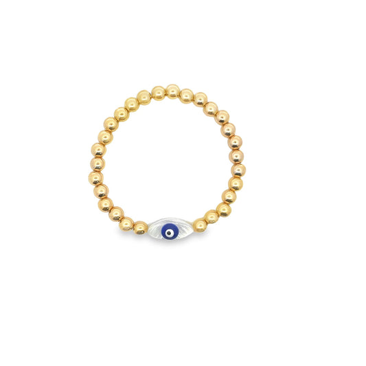 6mm Gold Bead Bracelet With Madre Pearl Evil Eye Charm